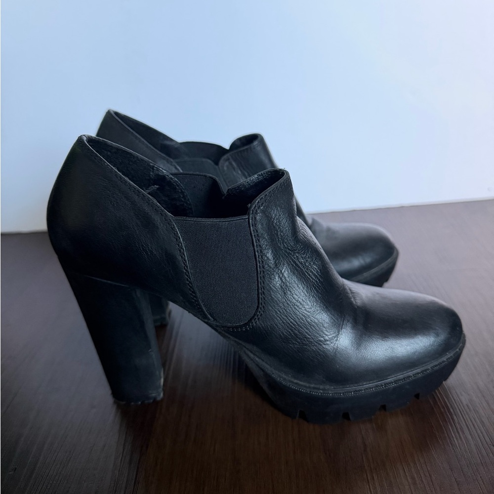 Black Women's Roberto Durville Leather Platform Ankle Boots Size 6